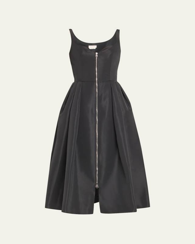 Zip-Front Midi Dress